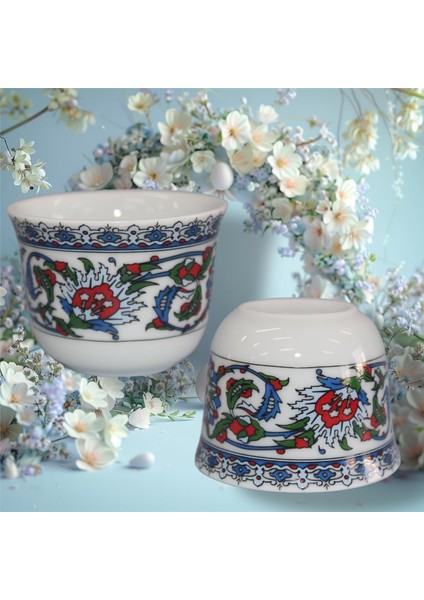 Çini Renkli Model Desenli Porselen Mirra Set 6 Adet Mırra Cup Porcelain 6 Pieces