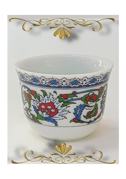 Çini Renkli Model Desenli Porselen Mirra Set 6 Adet Mırra Cup Porcelain 6 Pieces