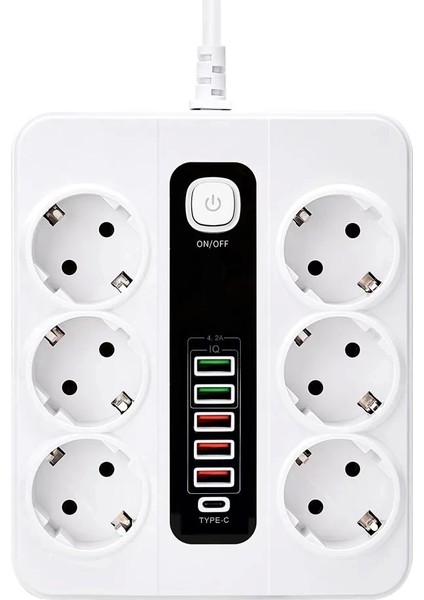 HP-H04 3000W 10AMPER 6 Lı 2metre Uzatma Kablolu Çoklu Termal Akım Priz modelleri