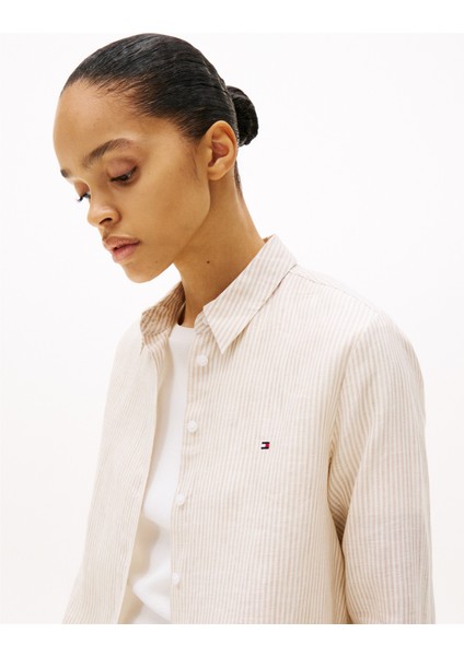 Ess Lınen Relaxed Shırt Kadın Beyaz Gömlek - WW0WW44679 indirimleri