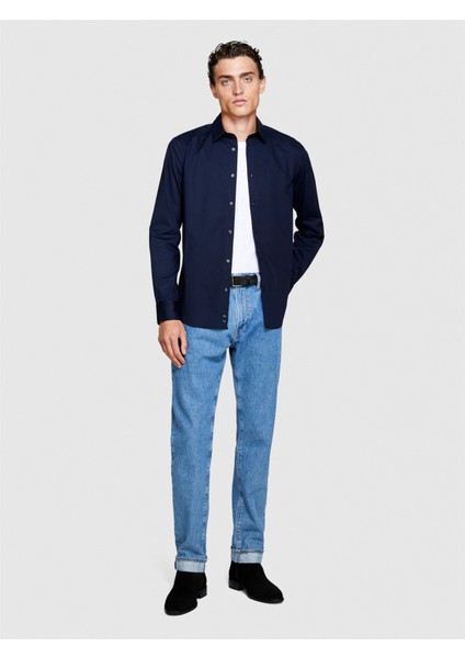Slim Fit Esnek Koton Gömlek Erkek Lacivert Gömlek - 323A5CNX5QL19 modelleri