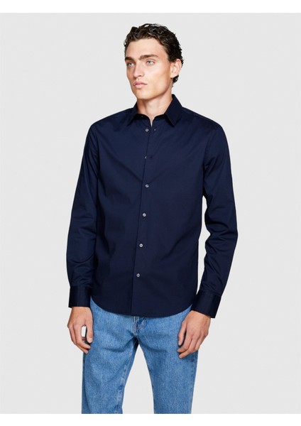 Slim Fit Esnek Koton Gömlek Erkek Lacivert Gömlek - 323A5CNX5QL19 fırsatları