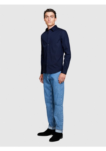 Slim Fit Esnek Koton Gömlek Erkek Lacivert Gömlek - 323A5CNX5QL19 indirimleri