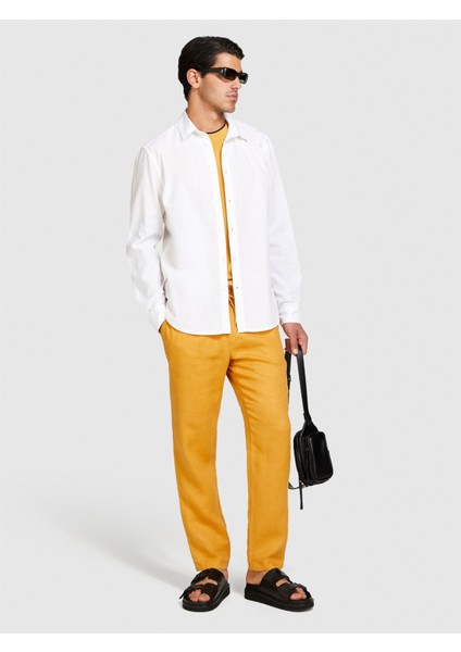 Keten Pamuk Karışımlı Slim Fit Gömlek Erkek Beyaz Gömlek - 324P59A2SQ03G fiyatları