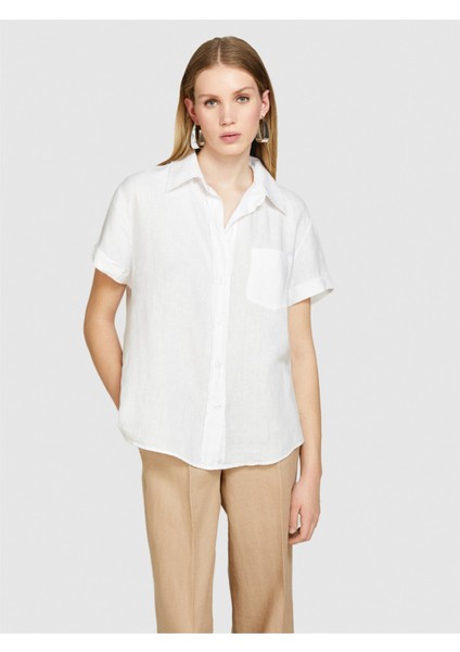 Sisley %100 Keten Düğmeli Göğüs Cepli Kısa Kollu Gömlek Kadın Beyaz Gömlek - 324P5BMLLQ042 modelleri