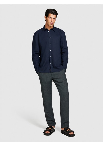 Keten Pamuk Karışımlı Slim Fit Gömlek Erkek Lacivert Gömlek - 324P59A2SQ03G
