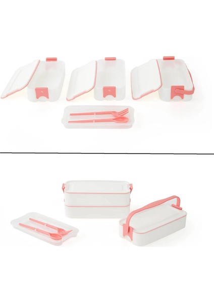 Büro Ev Ofis Mutfağı Için 3 Katlı Çatal Kaşıklı Kulplu Saklama Beslenme Kabı modelleri