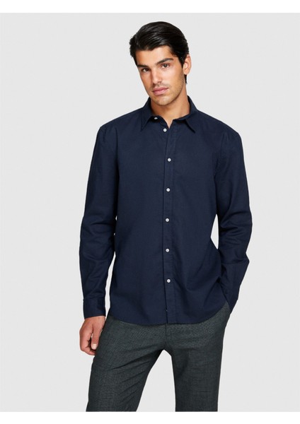 Keten Pamuk Karışımlı Slim Fit Gömlek Erkek Lacivert Gömlek - 324P59A2SQ03G fiyatları