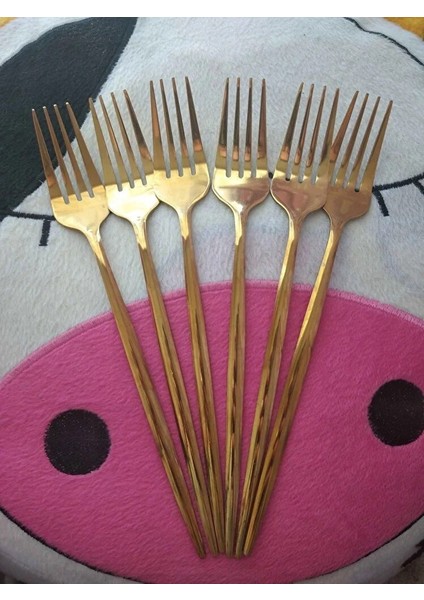 Büro Ev Ofis Mutfağı Için 6ADET 22CM Golden Çelik Titanyum Kaplı Yemek Çatalı Seti