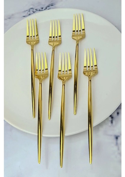 Büro Ev Ofis Mutfağı Için 6ADET 22CM Golden Çelik Titanyum Kaplı Yemek Çatalı Seti fiyatları