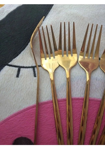 Büro Ev Ofis Mutfağı Için 6ADET 22CM Golden Çelik Titanyum Kaplı Yemek Çatalı Seti modelleri