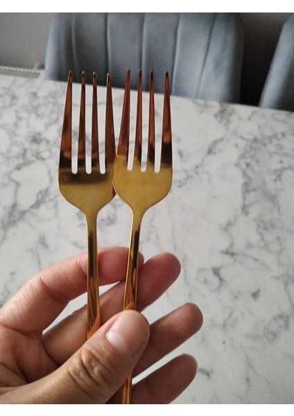 Büro Ev Ofis Mutfağı Için 6ADET 22CM Golden Çelik Titanyum Kaplı Yemek Çatalı Seti fırsatları