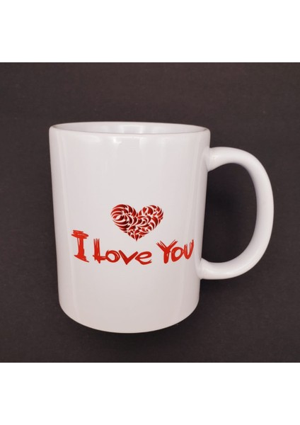 Büro Ev Ofis Hediyesi İçin I Love You Tema Baskılı Kupa Bardak