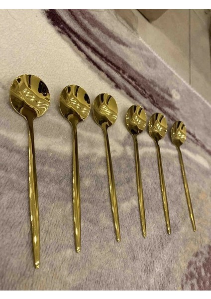 Büro Ev Ofis Mutfağı Için 6ADET Çelik Golden Titanyum Kaplı Çay Kaşığı Seti