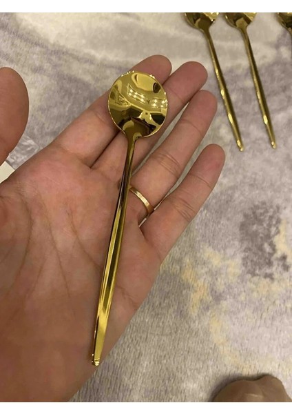 Büro Ev Ofis Mutfağı Için 6ADET Çelik Golden Titanyum Kaplı Çay Kaşığı Seti