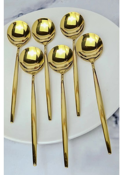Büro Ev Ofis Mutfağı Için 6ADET Çelik Golden Titanyum Kaplı Yemek Kaşığı Seti