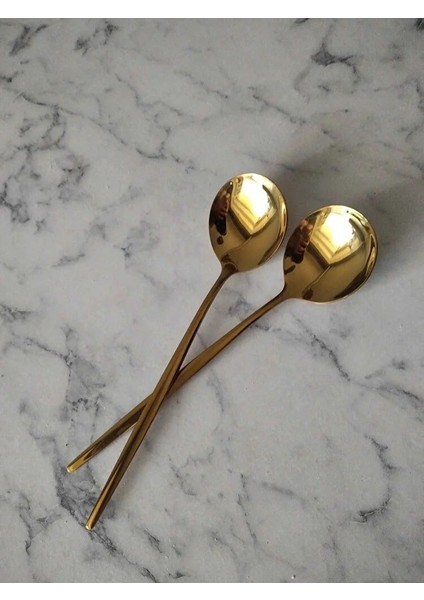 Büro Ev Ofis Mutfağı Için 6ADET Çelik Golden Titanyum Kaplı Yemek Kaşığı Seti