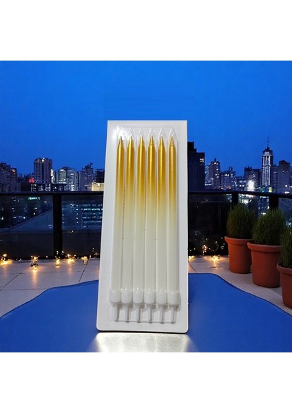 6 Adet Gold Beyaz Mum 16 cm Metalik Mum Parlak Gold Beyaz Pasta Mumu Doğum Günü Mumu