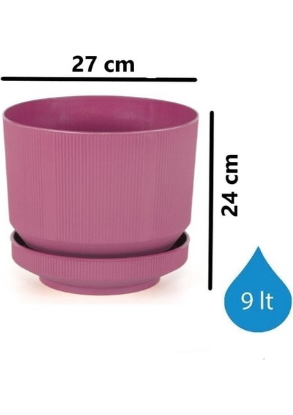 SO-S284 Dekoratif Tabaklı Lüks Çizgi Desenli Saksı 9 Litre