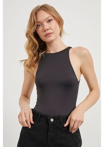 Bisiklet Yaka Kolsuz Bodysuit