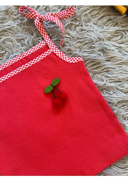 Kiraz Detaylı Askılı Body Şort 2 Li Takım