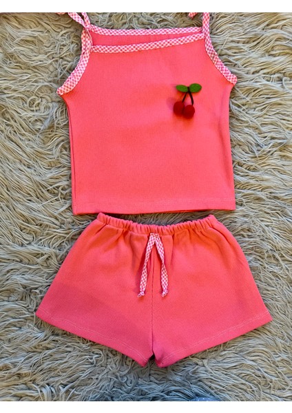Kiraz Detaylı Askılı Body Şort 2 Li Takım