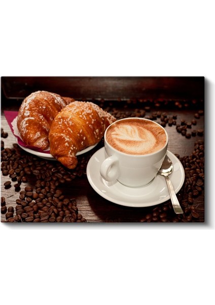 Kahve Keyfi - Latte ve Kruvasan Kanvas Tablo