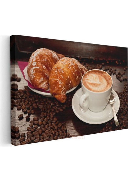 Kahve Keyfi - Latte ve Kruvasan Kanvas Tablo