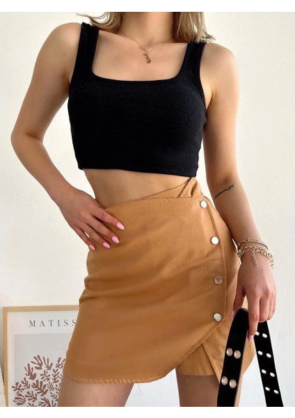 Dört Çıtçıtlı Gabardin Şort Etek S249001