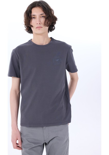 Bisiklet Yaka Baskılı Antrasit Erkek T-Shirt M5SM-TST1286
