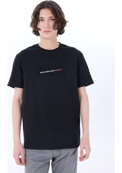 Bisiklet Yaka Baskılı Siyah Erkek T-Shirt M5SM-TST1290