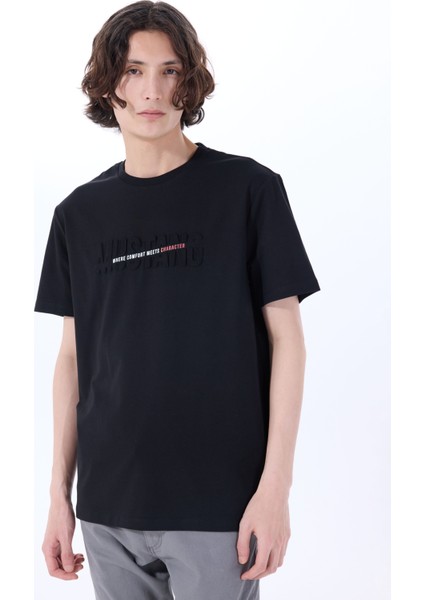 Bisiklet Yaka Baskılı Siyah Erkek T-Shirt M5SM-TST1290