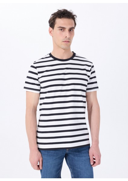 Bisiklet Yaka Çizgili Siyah - Beyaz Erkek T-Shirt M5SM-TST1405
