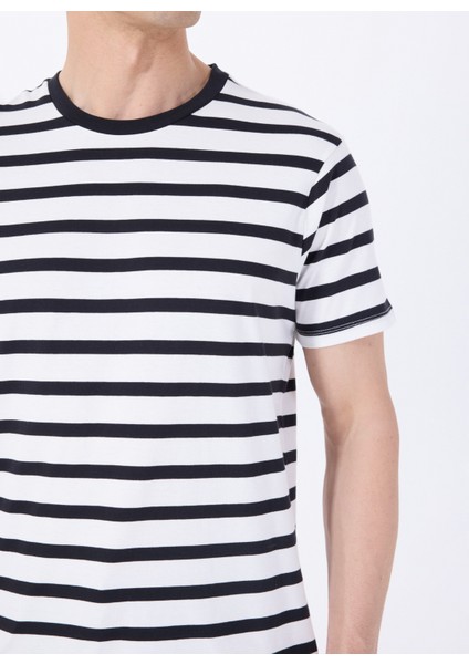 Bisiklet Yaka Çizgili Siyah - Beyaz Erkek T-Shirt M5SM-TST1405