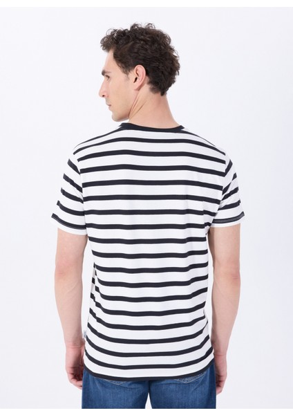 Bisiklet Yaka Çizgili Siyah - Beyaz Erkek T-Shirt M5SM-TST1405