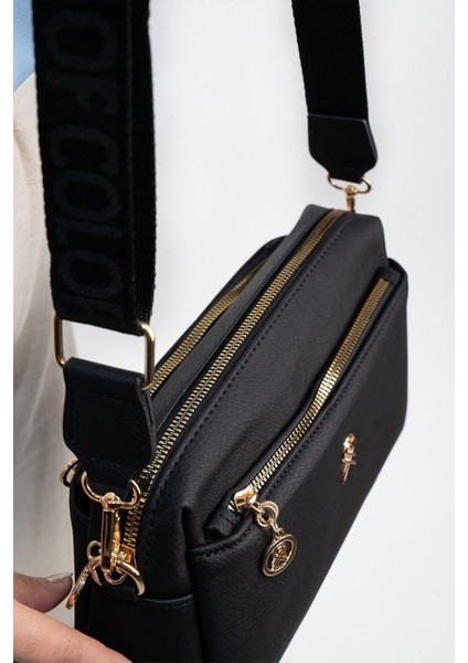 Kadın Siyah 3 Bölmeli Astarlı Ayarlanabilir Kolon Askılı Çapraz Omuz Çantası fiyatları