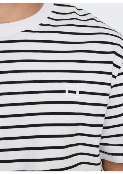 O Yaka Çizgili Açık Beyaz Erkek T-Shirt Onshenry Reg Strıpe Ss Tee Noos