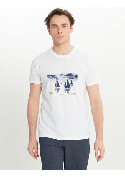 Bisiklet Yaka Baskılı Beyaz Erkek T-Shirt ACE091252393_BYZ