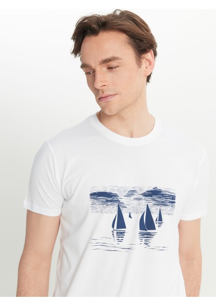 Bisiklet Yaka Baskılı Beyaz Erkek T-Shirt ACE091252393_BYZ fırsatları