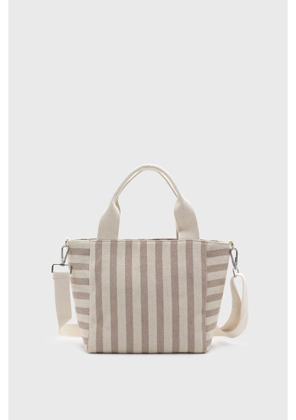 Kadın Çizgili Mini Keten Tote Çanta modelleri