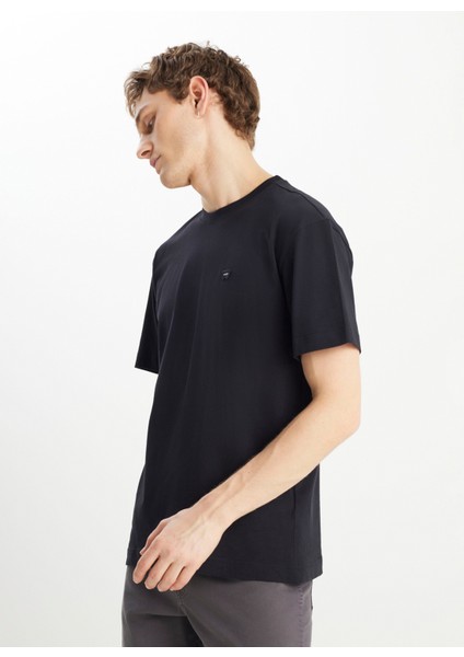 Bisiklet Yaka Siyah Erkek T-Shirt MW7NM203877001 Relaxed Fit Small