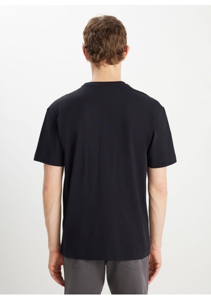 Bisiklet Yaka Siyah Erkek T-Shirt MW7NM203877001 Relaxed Fit Small