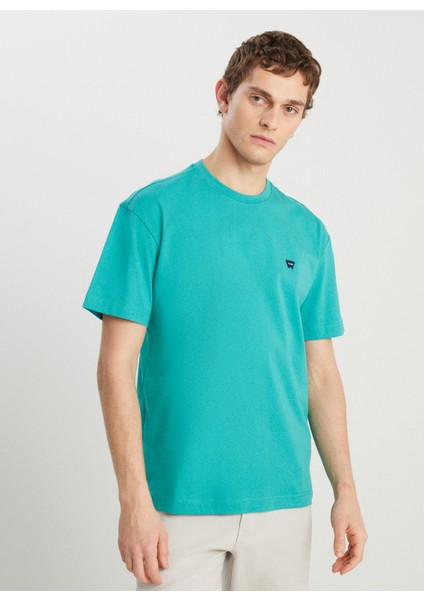 Bisiklet Yaka Yeşil Erkek T-Shirt MW7NM203877577 Relaxed Fit Small fiyatları