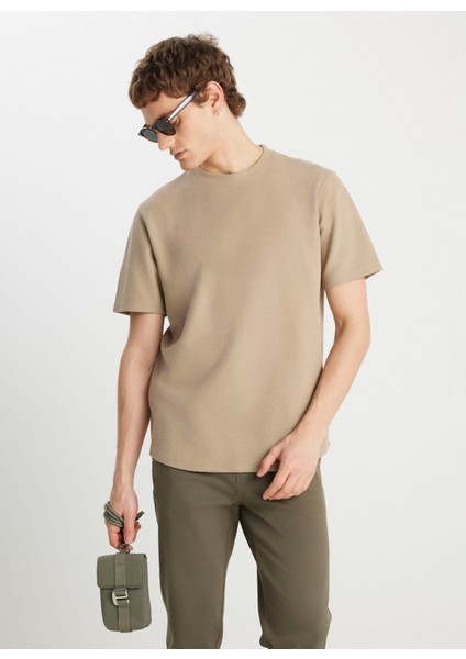 Bisiklet Yaka Bej Erkek T-Shirt W2510718614 Bej T-Shirt