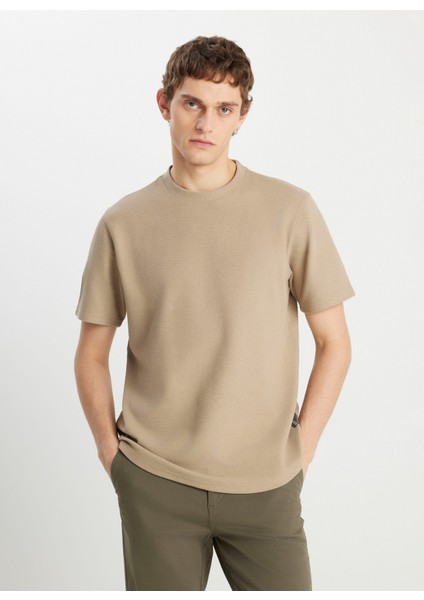 Bisiklet Yaka Bej Erkek T-Shirt W2510718614 Bej T-Shirt