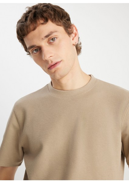 Bisiklet Yaka Bej Erkek T-Shirt W2510718614 Bej T-Shirt