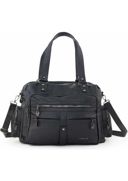 Samılon Kadın Siyah Yıkama Deri Çok Gözlü Omuz Ve Kol Çantası fırsatları