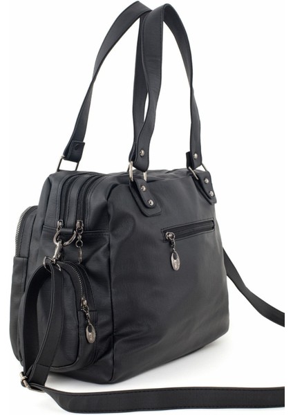 Samılon Kadın Siyah Yıkama Deri Çok Gözlü Omuz Ve Kol Çantası indirimleri