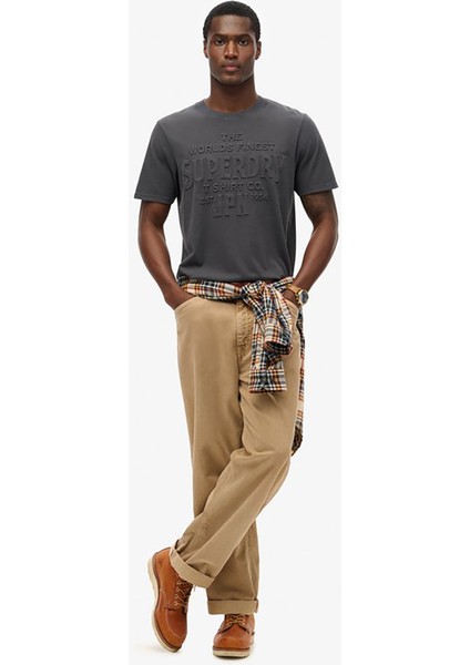 Bisiklet Yaka Gri Erkek T-Shirt M1012218A-04A_WORKWEAR Embossed Rel