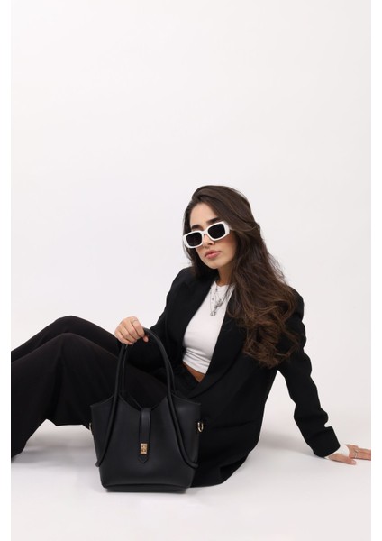 Siyah Kilit Detaylı Makyaj Çantalı Uzun Askılı Kadın El Omuz Ve Çapraz Çanta modelleri